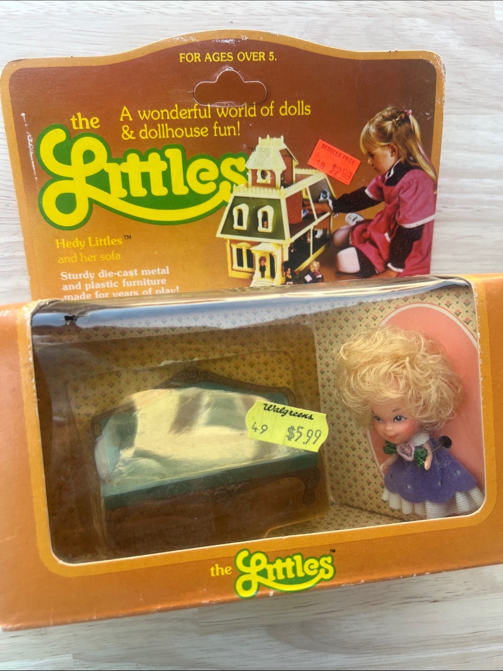 Mattel Littles Blonde Doll with Purple Dress and Teal Sofa Sealed Box